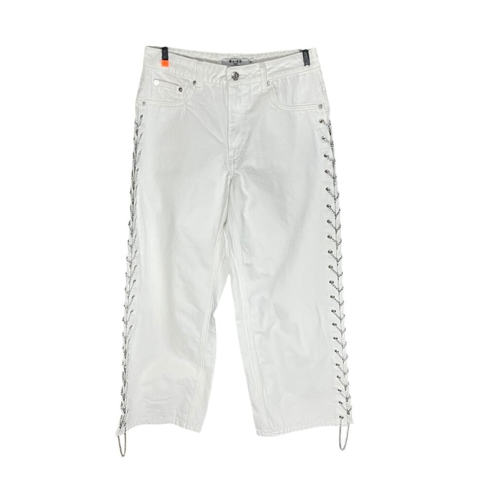 NA-KD White Side Chain Detail Cropped Denim Pants Womens Size‎ 36 EUR 6-USA